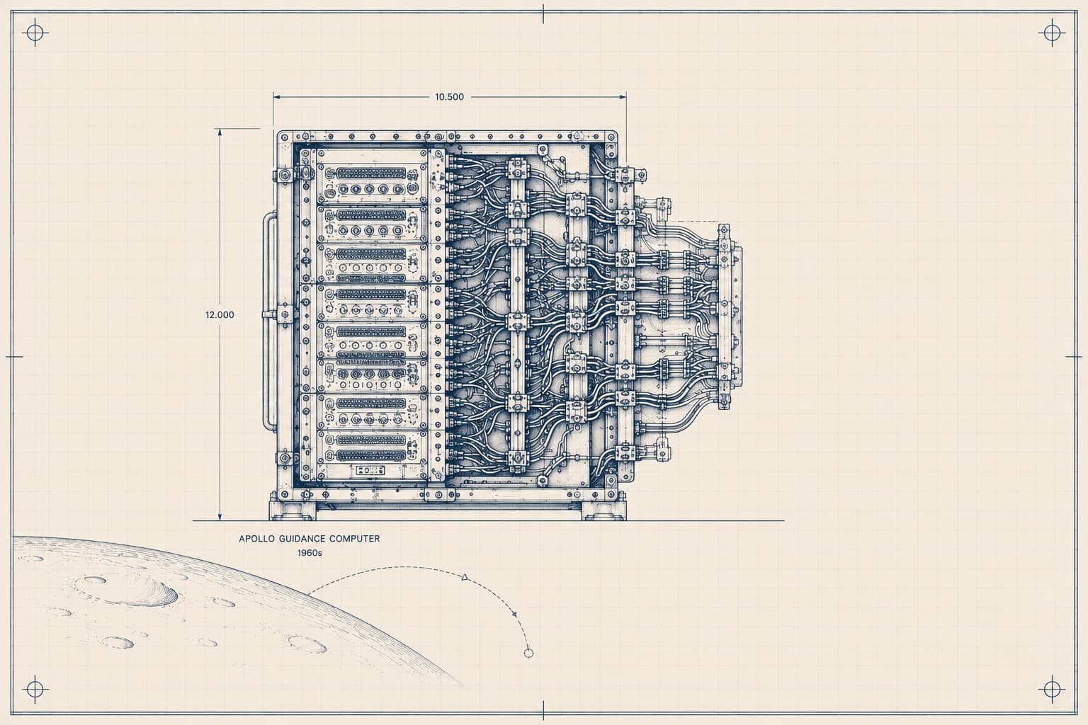 Apollo guidance computer, blueprint style