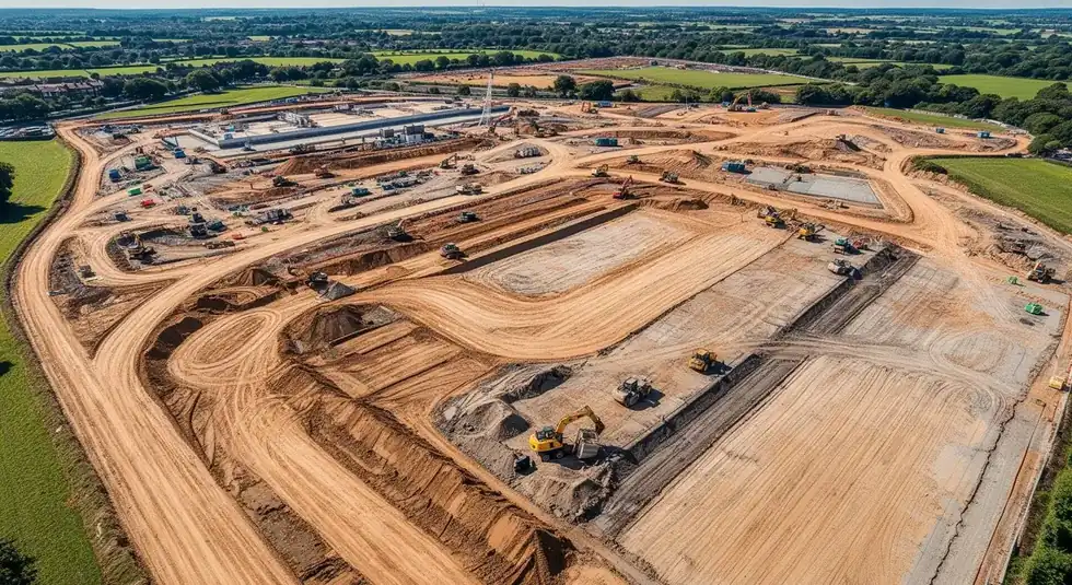 Aerial view of a development site part way through grading